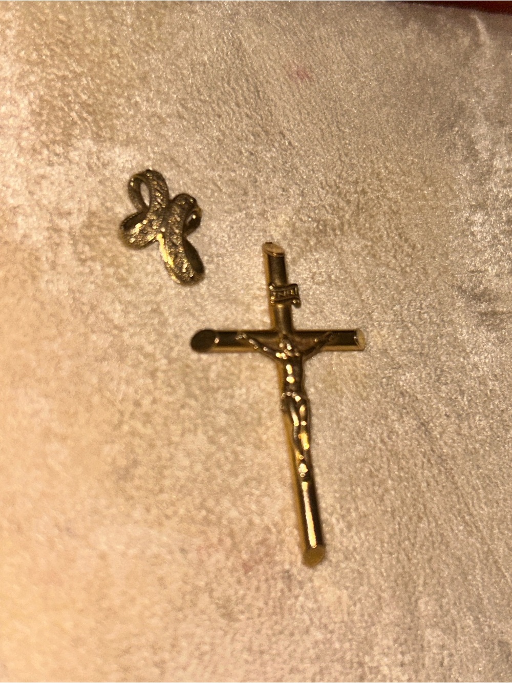 Gold Crucifix & Small Pave Diamond Cross Ribbon Design Slide Pendant REAL GOLD - Picture 2 of 4